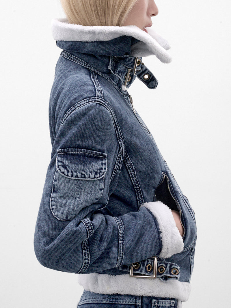 Indigo Denim Aviator Jacket (MPAW26-103-INDIGO-DIRTY-PINK)