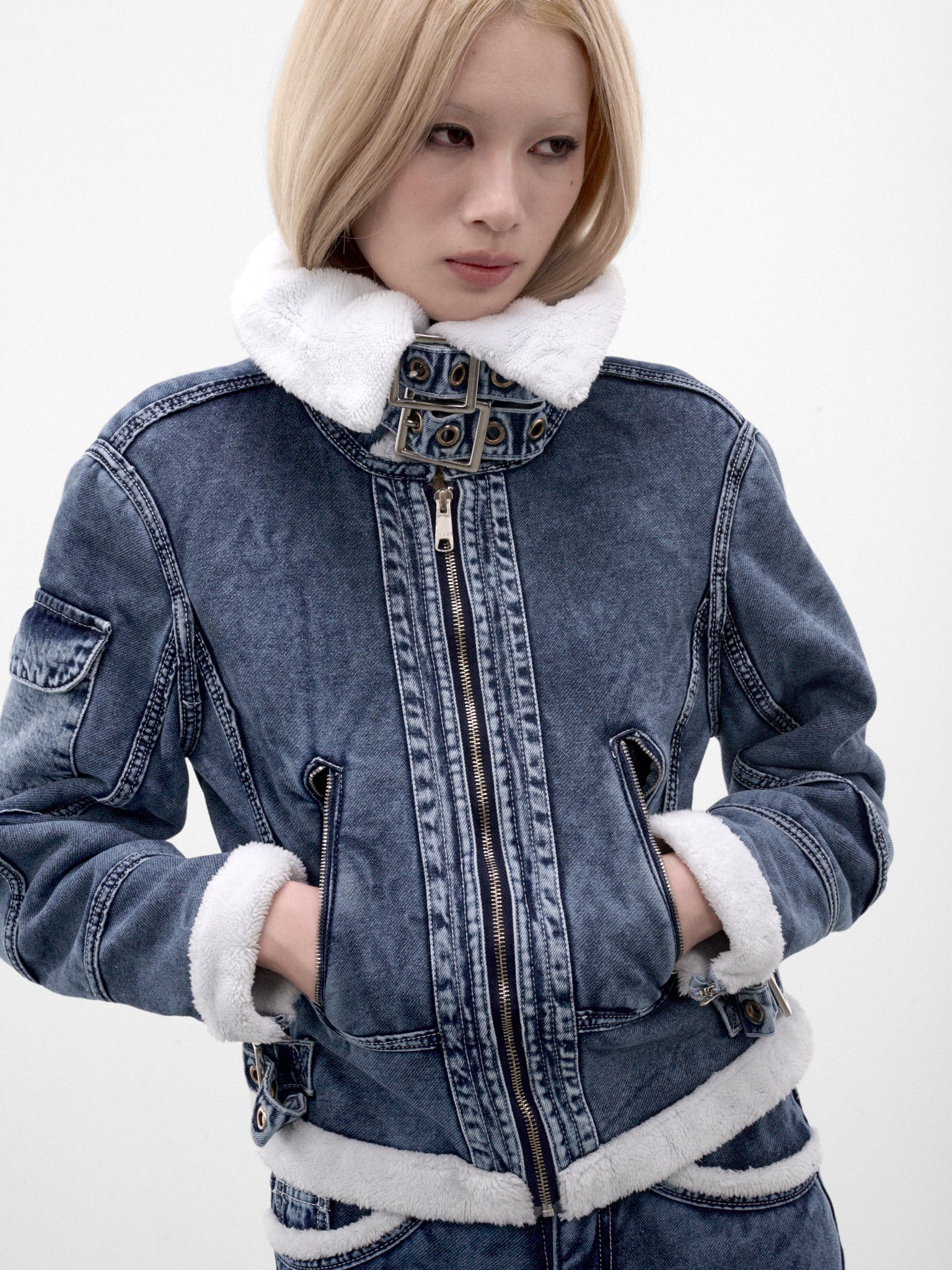 Indigo Denim Aviator Jacket (MPAW26-103-INDIGO-DIRTY-PINK)