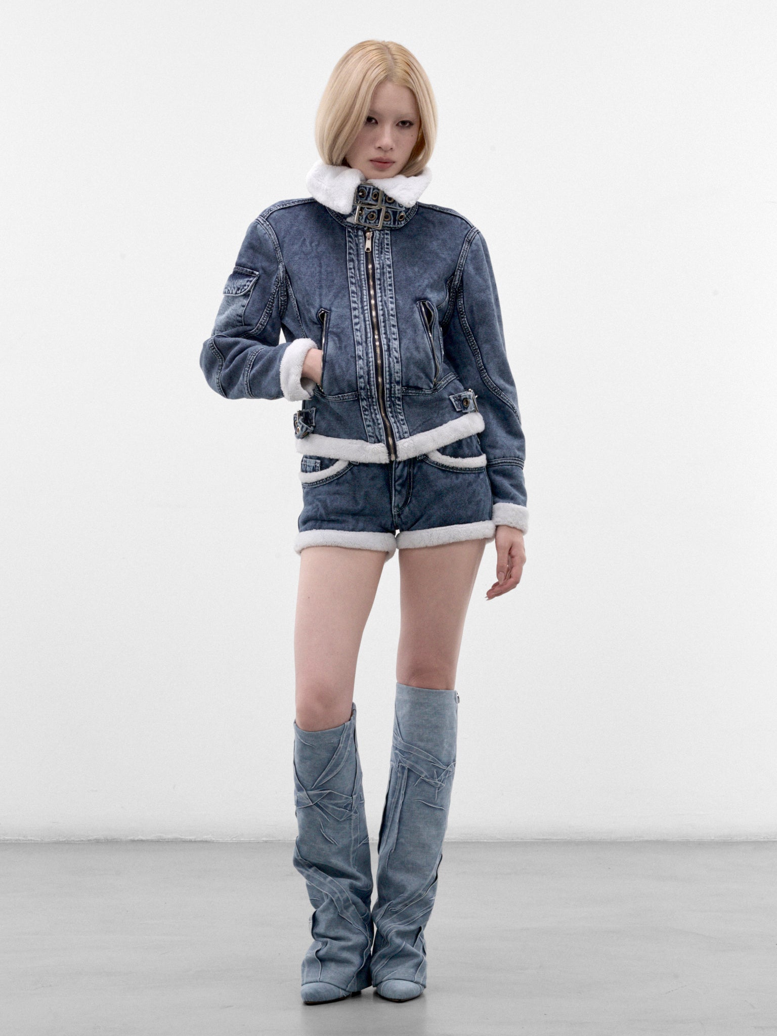 Indigo Denim Aviator Jacket (MPAW26-103-INDIGO-DIRTY-PINK)
