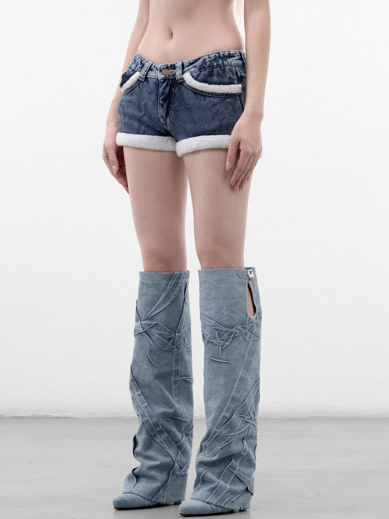 Indigo Denim Contrast Mini Shorts (MPAW26-505-INDIGO-WHITE)