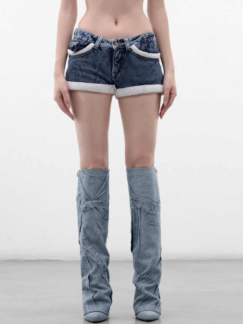 Indigo Denim Contrast Mini Shorts (MPAW26-505-INDIGO-WHITE)