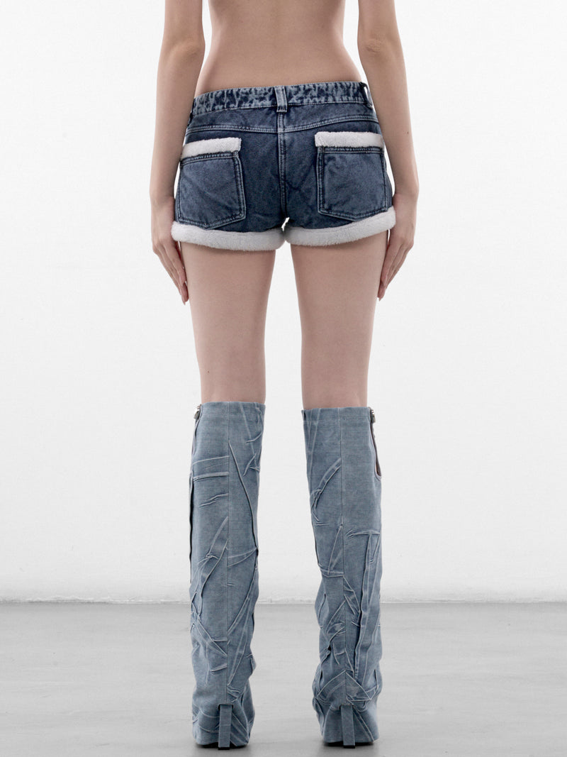 Indigo Denim Contrast Mini Shorts (MPAW26-505-INDIGO-WHITE)