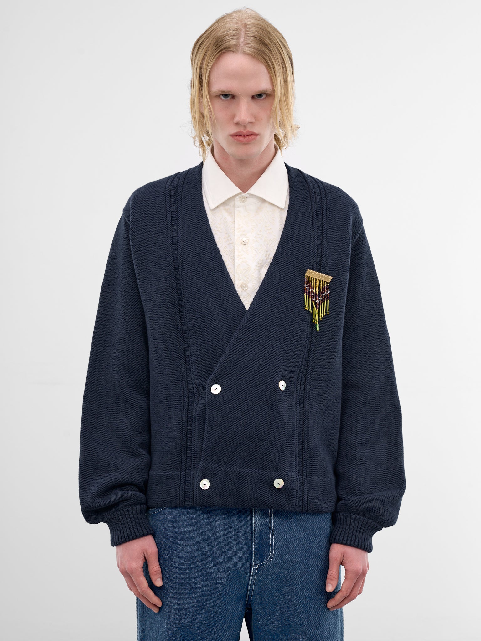 Navy Double-Breasted Cotton Cardigan (MRC99KT002-NAVY)