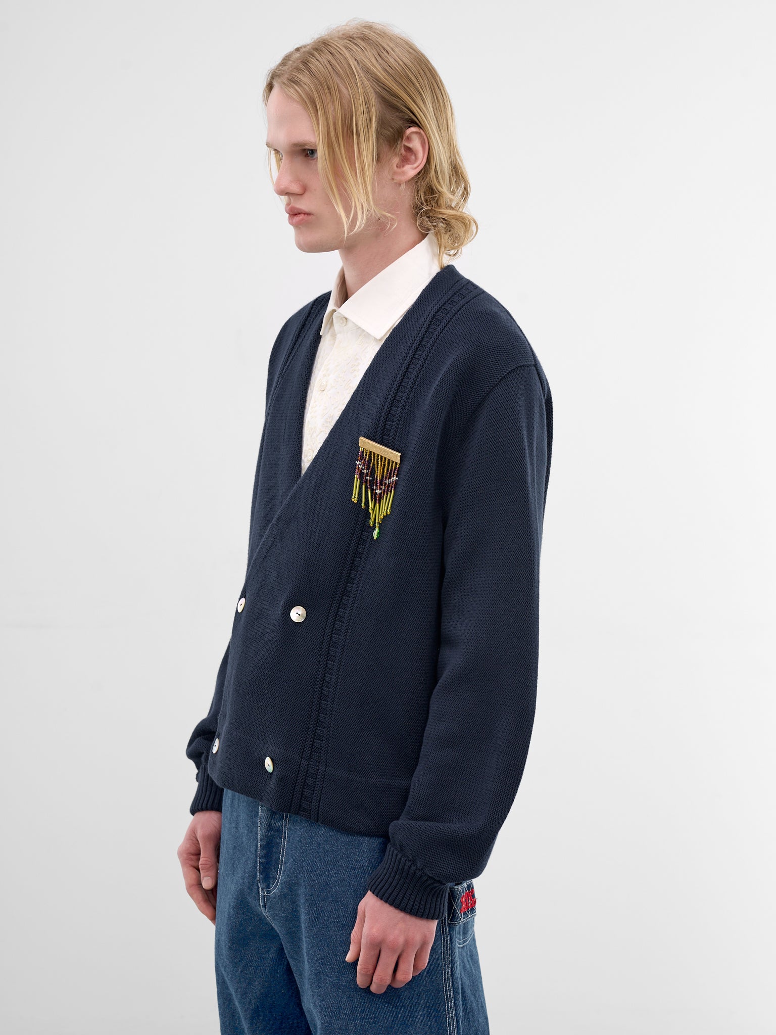 Navy Double-Breasted Cotton Cardigan (MRC99KT002-NAVY)