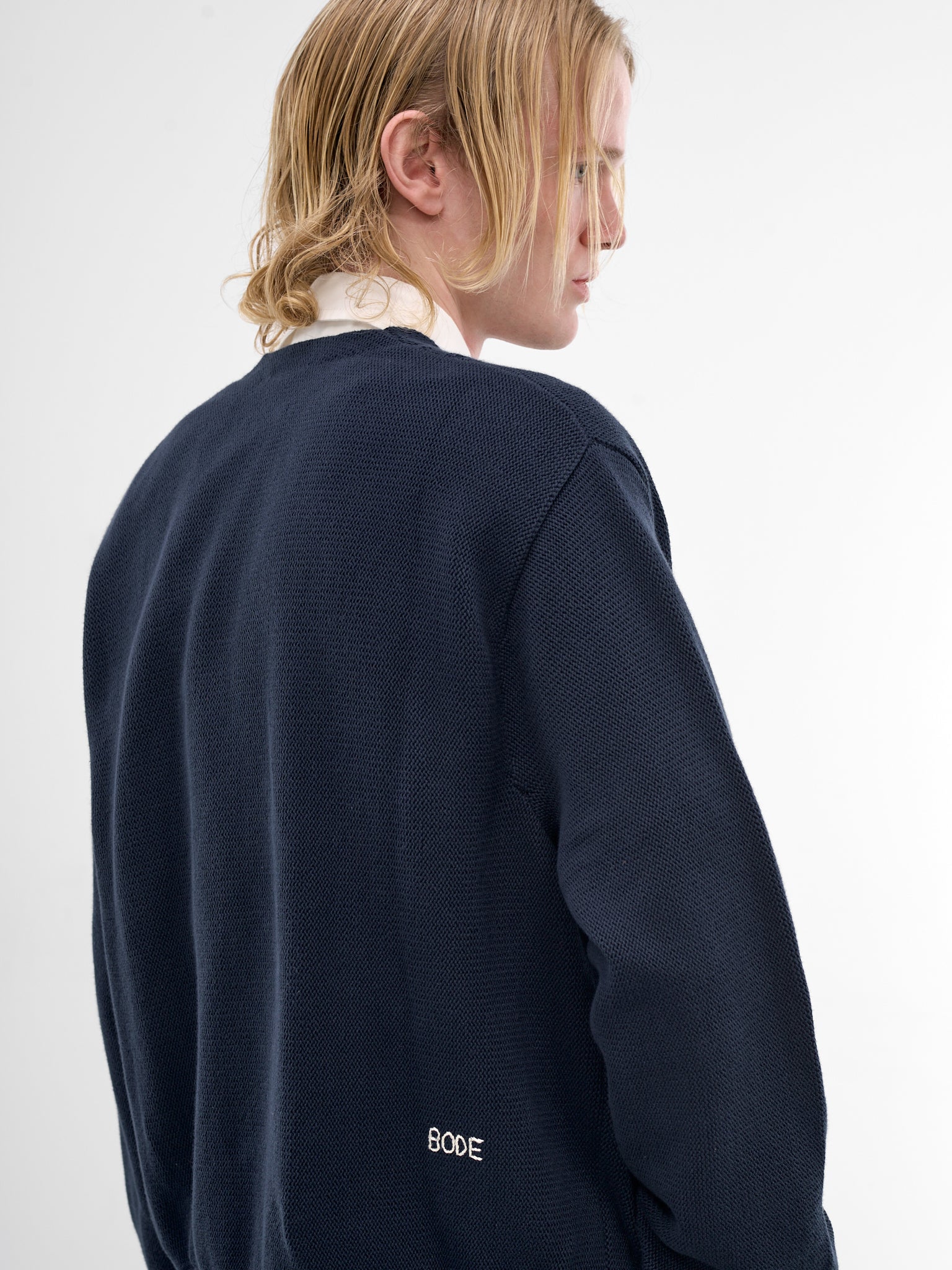 Navy Double-Breasted Cotton Cardigan (MRC99KT002-NAVY)