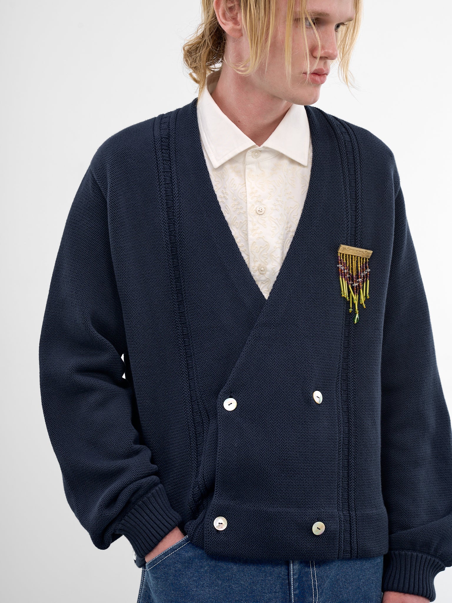 Navy Double-Breasted Cotton Cardigan (MRC99KT002-NAVY)