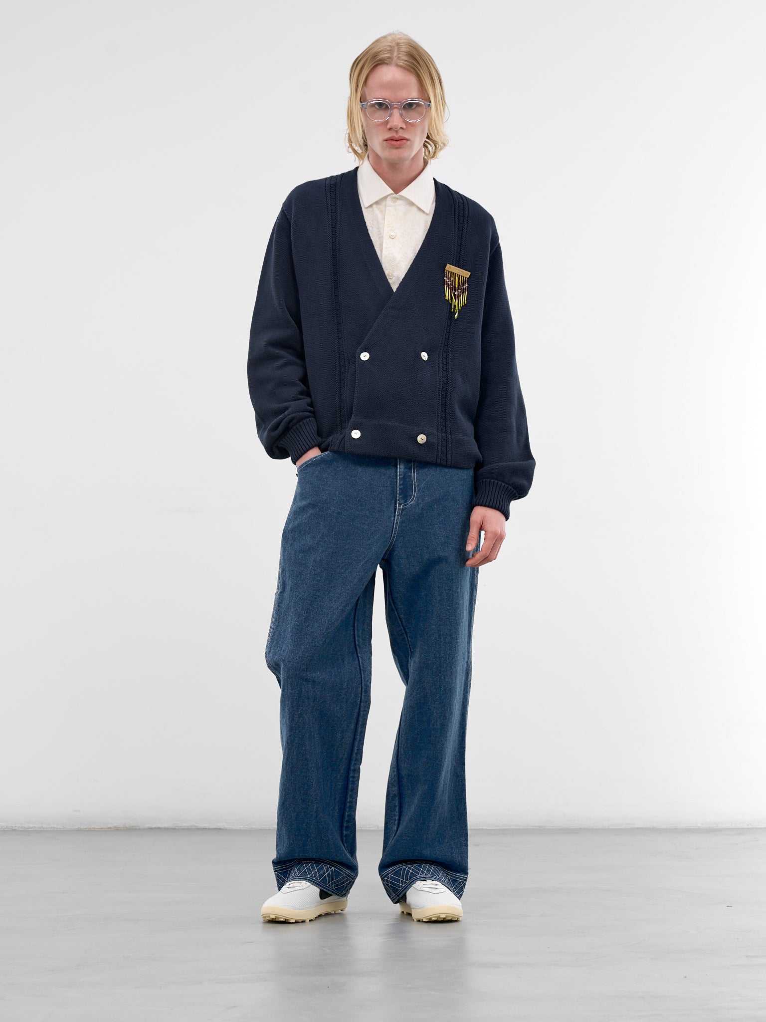 White Closerie Embroidered Tuxedo Shirt (MRS26SH008-ECRU)