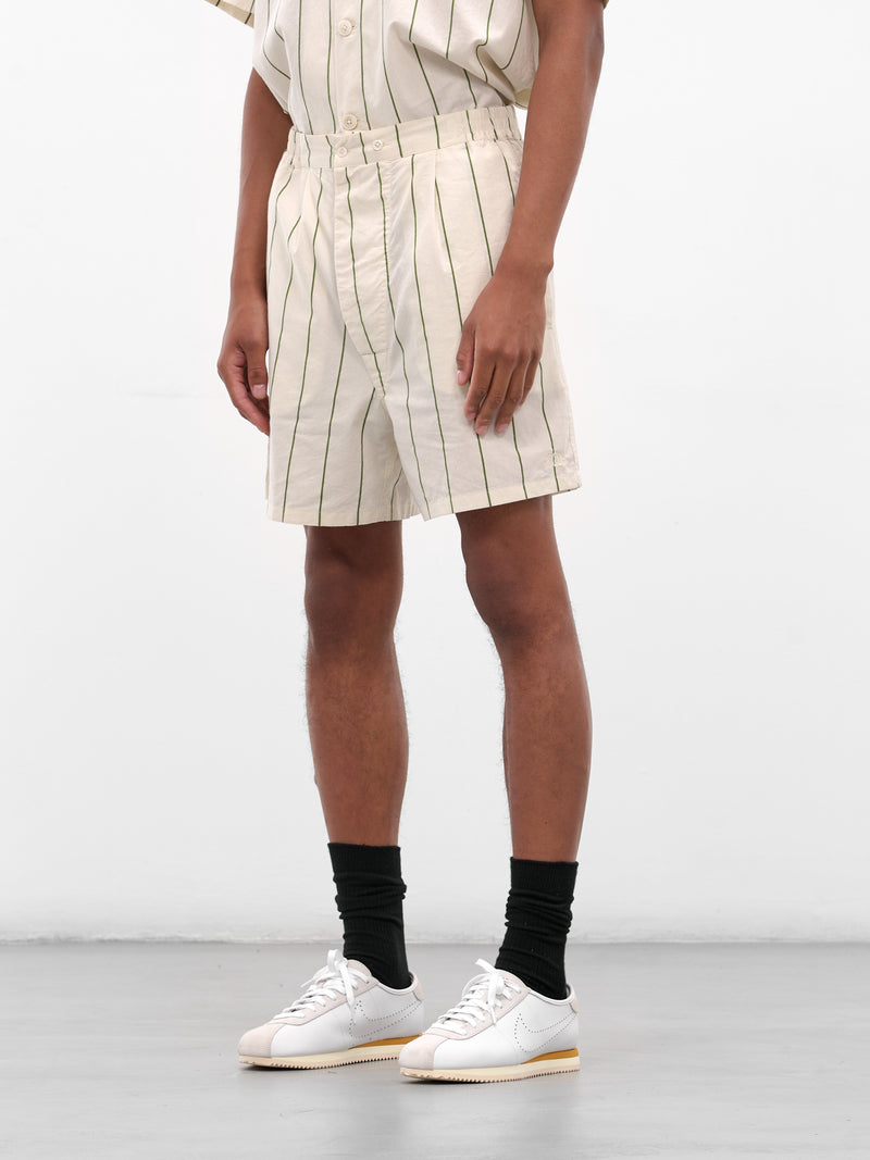 Cream Striped Relaxed Shorts (MRF25BT014-GREEN-CREAM)