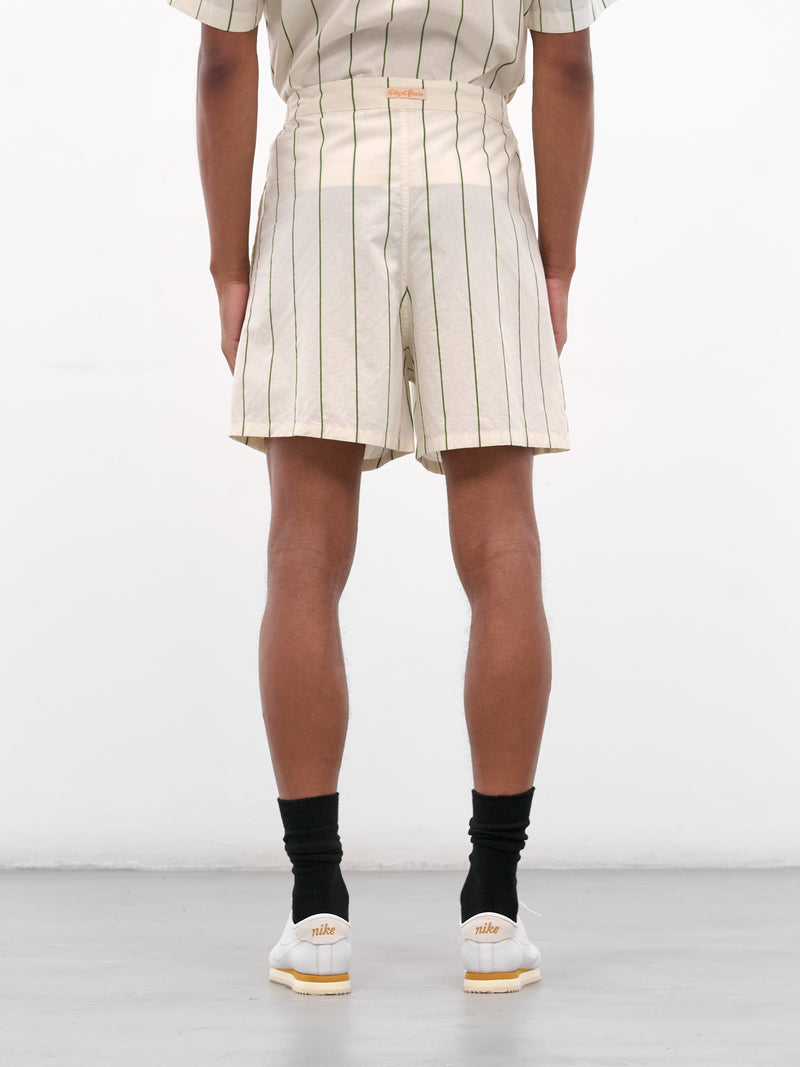 Cream Striped Relaxed Shorts (MRF25BT014-GREEN-CREAM)