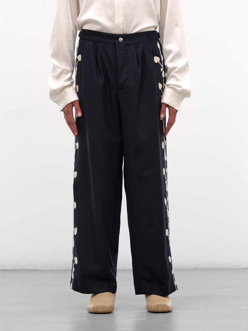 Navy Snowdrop Appliqué Wool Trousers (MRF25BT043-NAVY)
