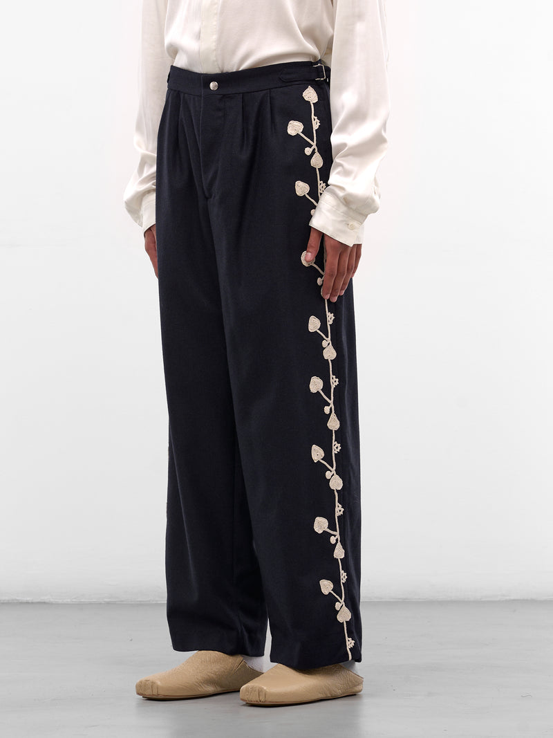 Navy Snowdrop Appliqué Wool Trousers (MRF25BT043-NAVY)