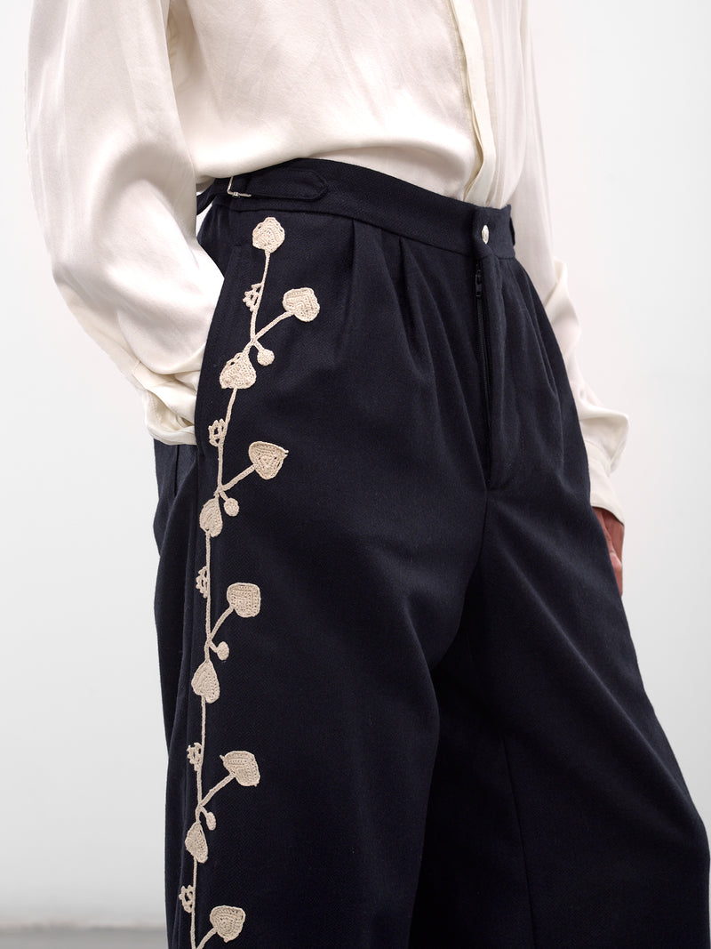 Navy Snowdrop Appliqué Wool Trousers (MRF25BT043-NAVY)