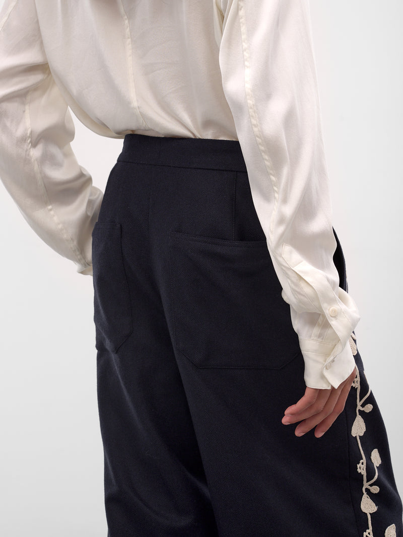 Navy Snowdrop Appliqué Wool Trousers (MRF25BT043-NAVY)