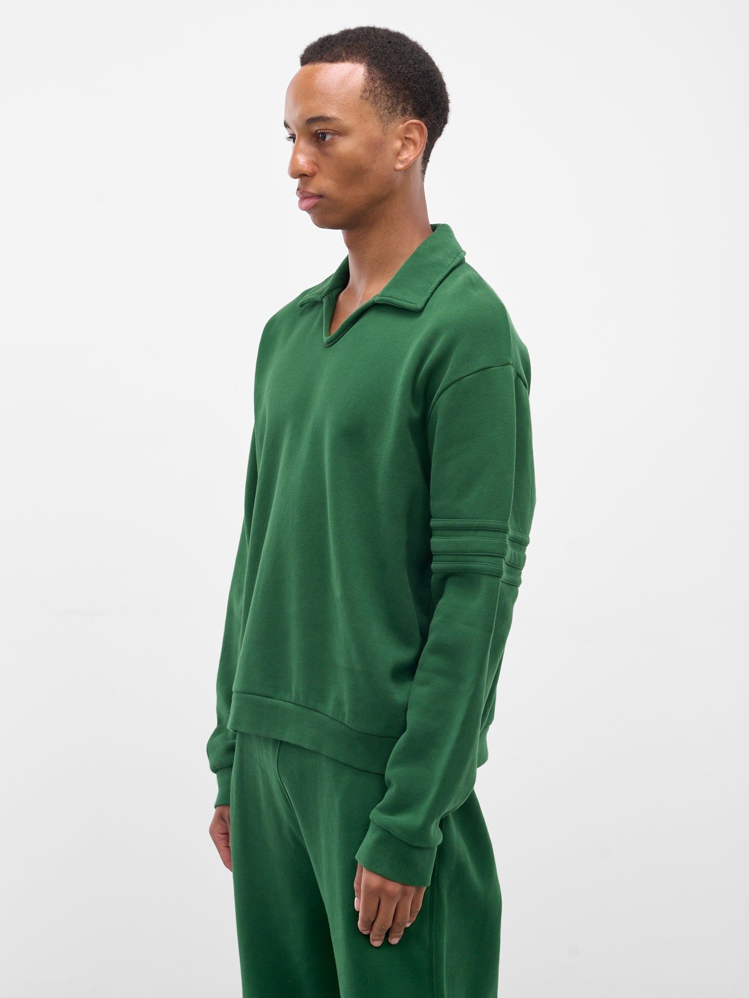 Green Cotton Relaxed Polo Sweatshirt (MRF25CS024-DARK-GREEN)