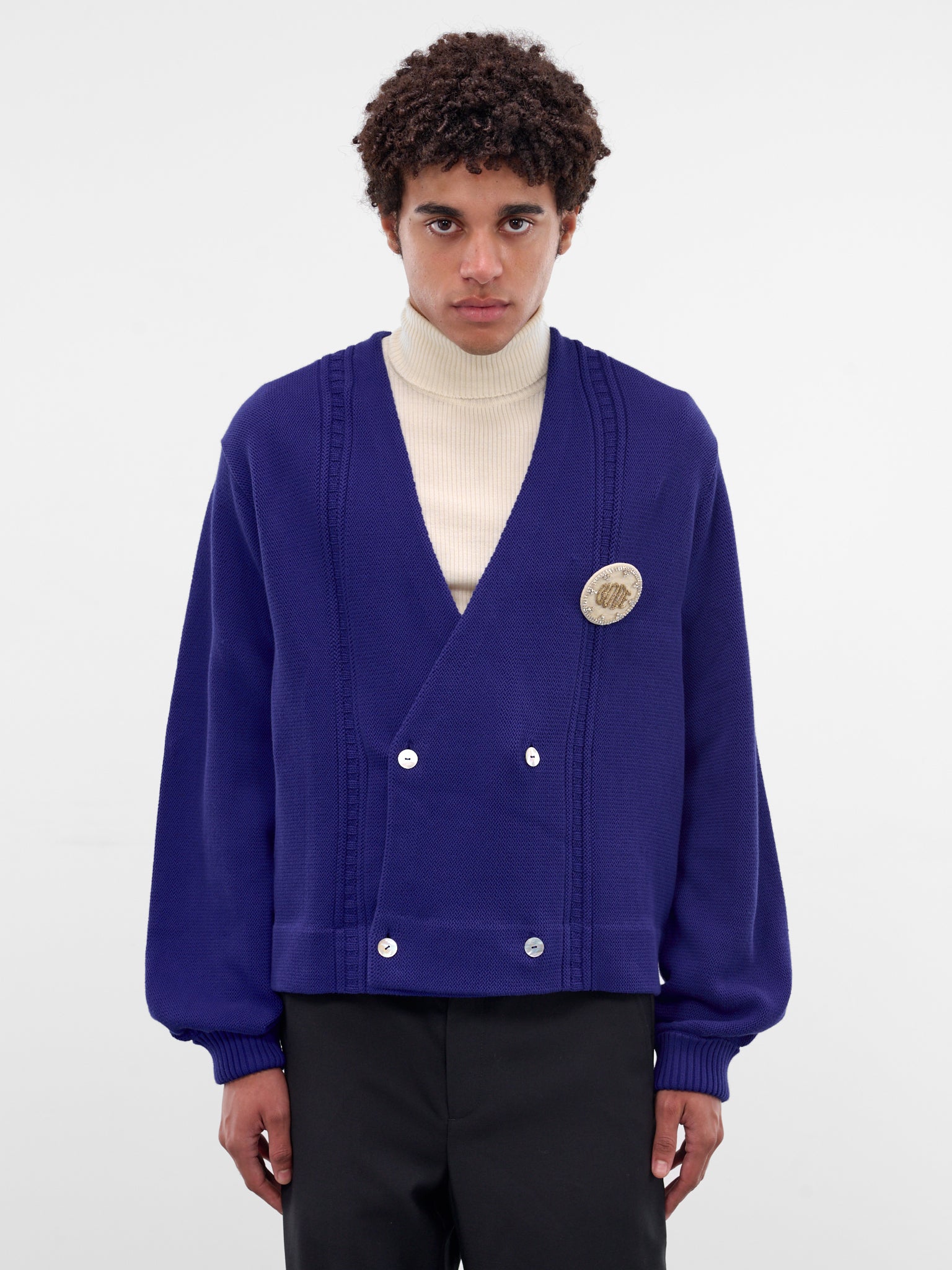 Navy Cotton Knit Double-Breasted Cardigan (MRF25KT001-ULTRAMARINE)