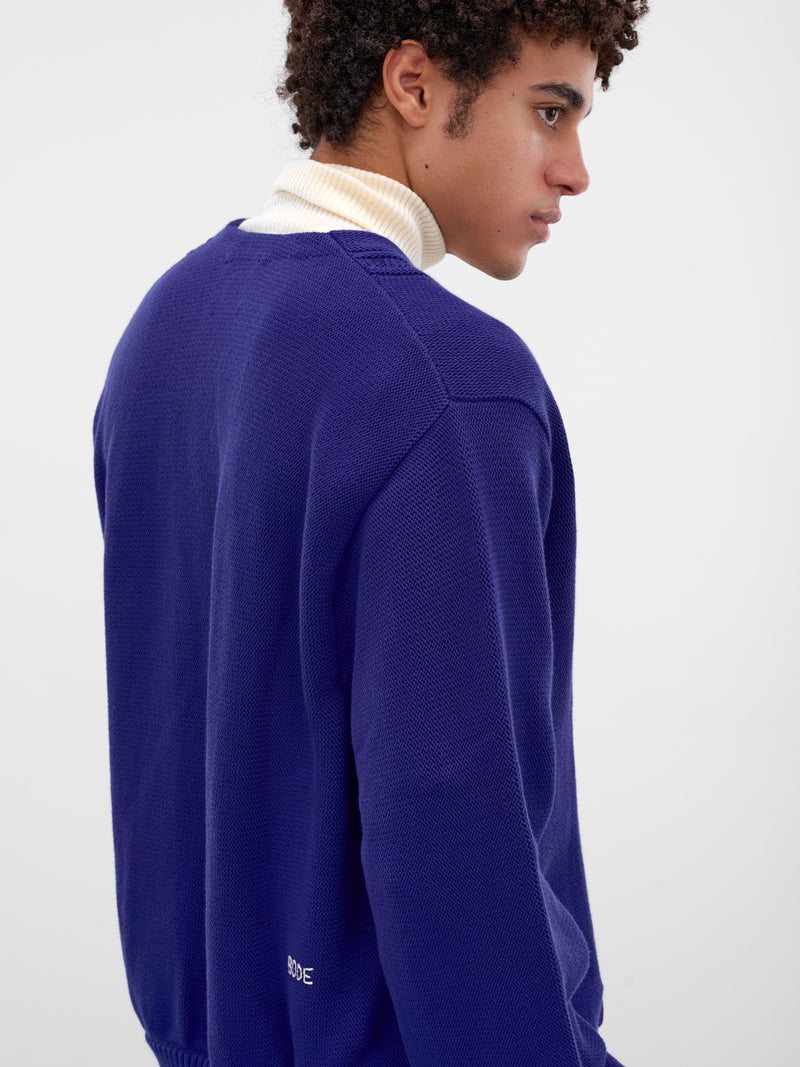 Navy Cotton Knit Double-Breasted Cardigan (MRF25KT001-ULTRAMARINE)