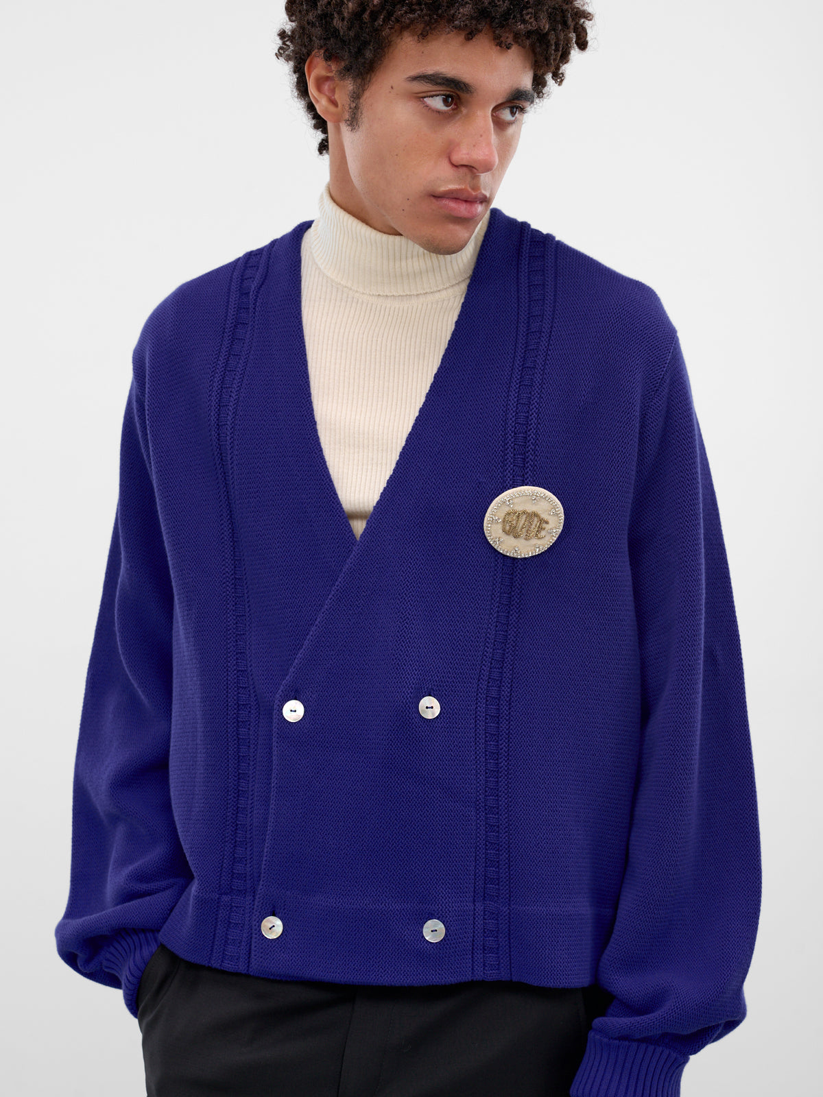 Navy Cotton Knit Double-Breasted Cardigan (MRF25KT001-ULTRAMARINE)