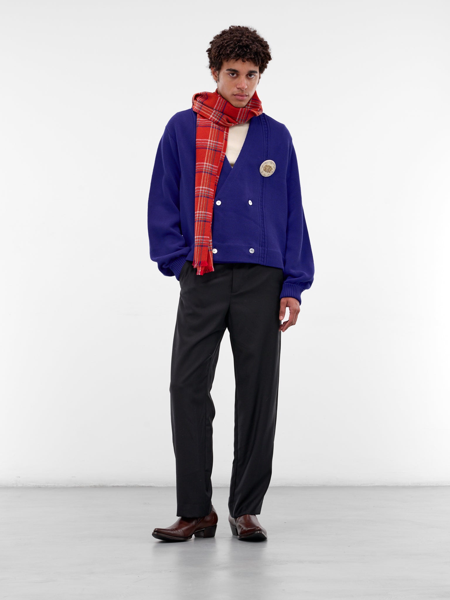 Navy Cotton Knit Double-Breasted Cardigan (MRF25KT001-ULTRAMARINE)