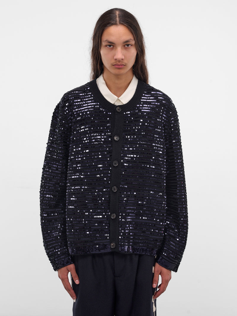 Black Sequin Spotlight Wool Cardigan (MRF25KT009-BLACK)
