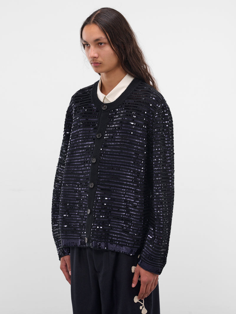 Black Sequin Spotlight Wool Cardigan (MRF25KT009-BLACK)