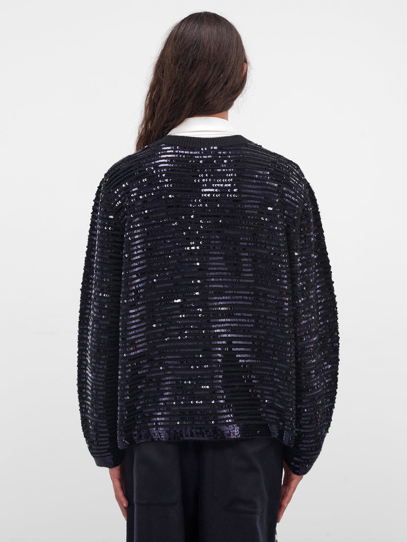 Black Sequin Spotlight Wool Cardigan (MRF25KT009-BLACK)