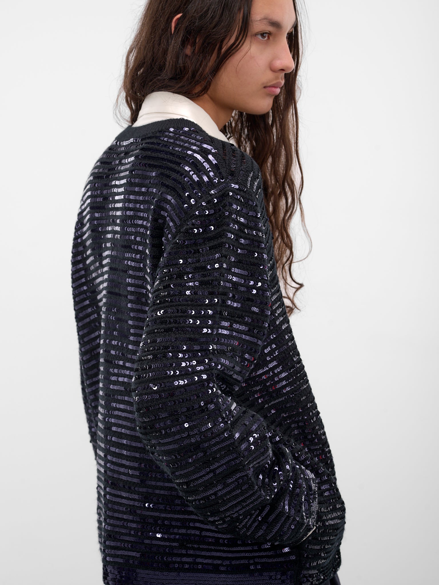 Black Sequin Spotlight Wool Cardigan (MRF25KT009-BLACK)
