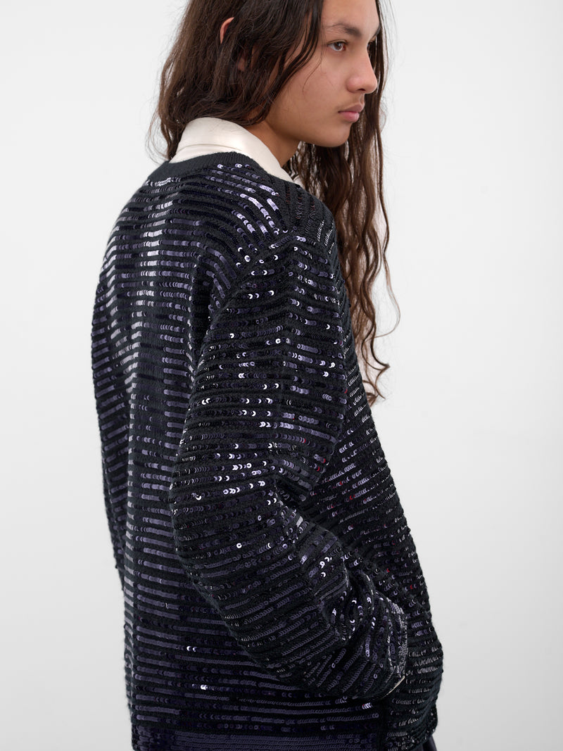 Black Sequin Spotlight Wool Cardigan (MRF25KT009-BLACK)