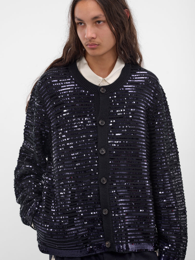 Black Sequin Spotlight Wool Cardigan (MRF25KT009-BLACK)