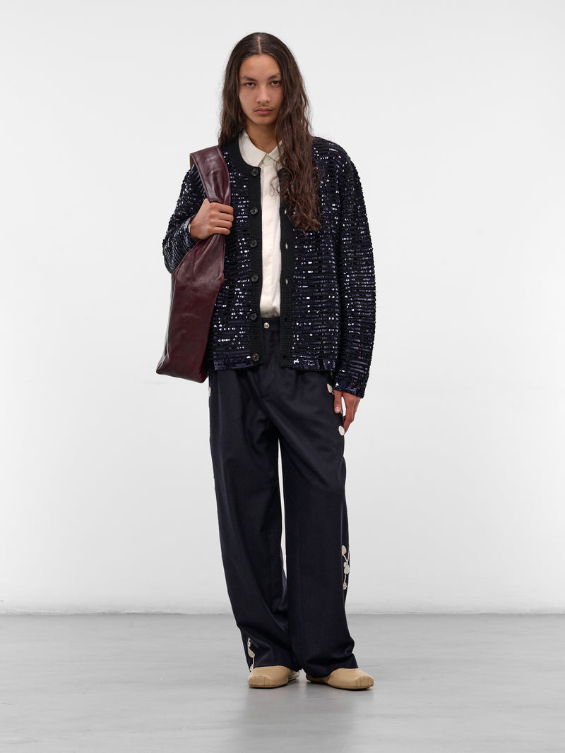 Black Sequin Spotlight Wool Cardigan (MRF25KT009-BLACK)