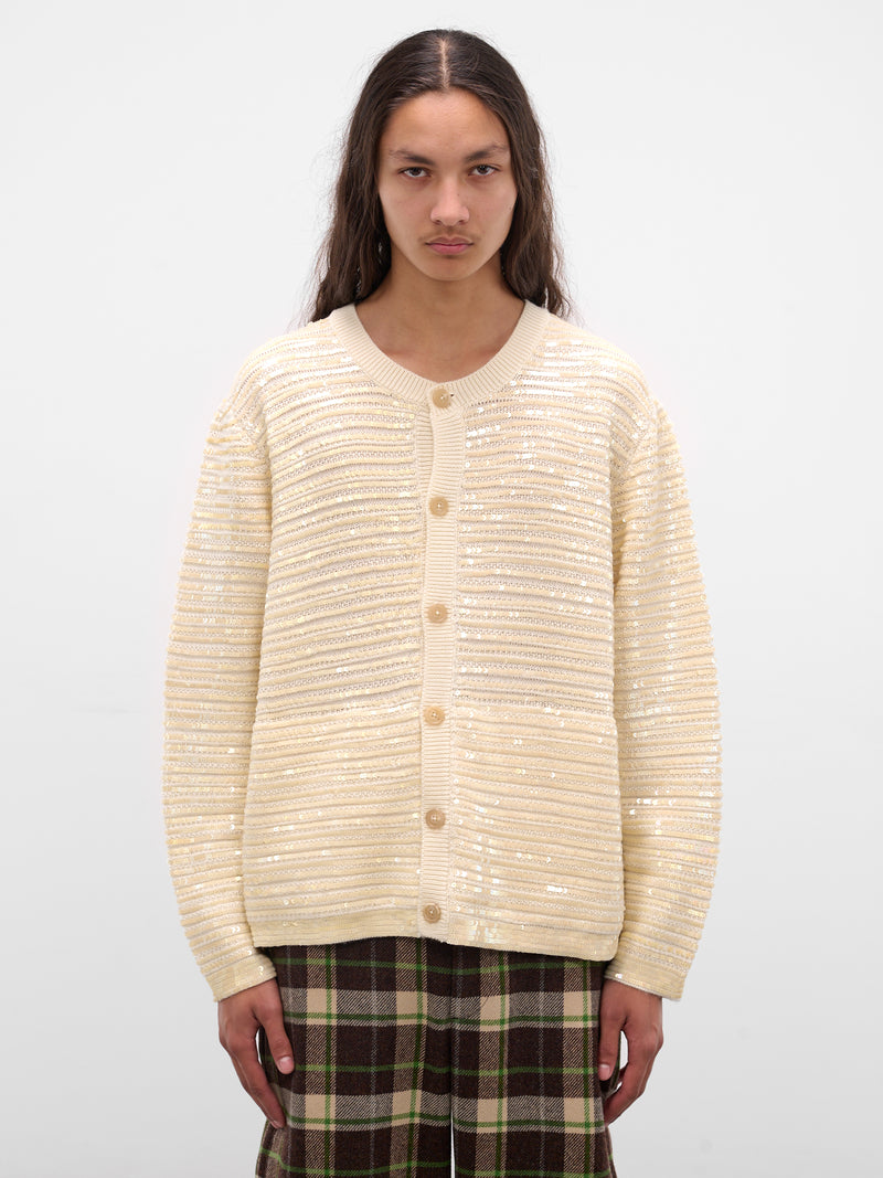 Ivory Sequin Spotlight Wool Cardigan (MRF25KT009-IVORY)