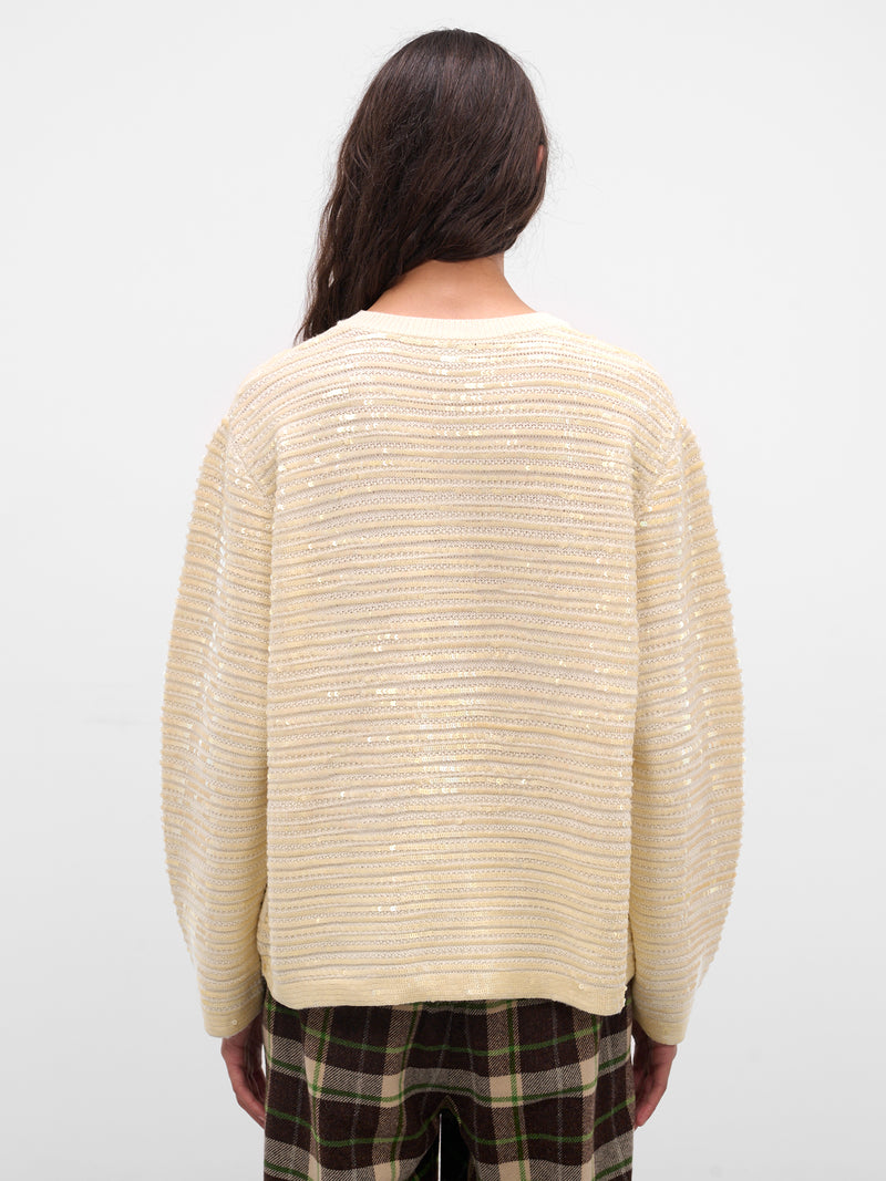 Ivory Sequin Spotlight Wool Cardigan (MRF25KT009-IVORY)