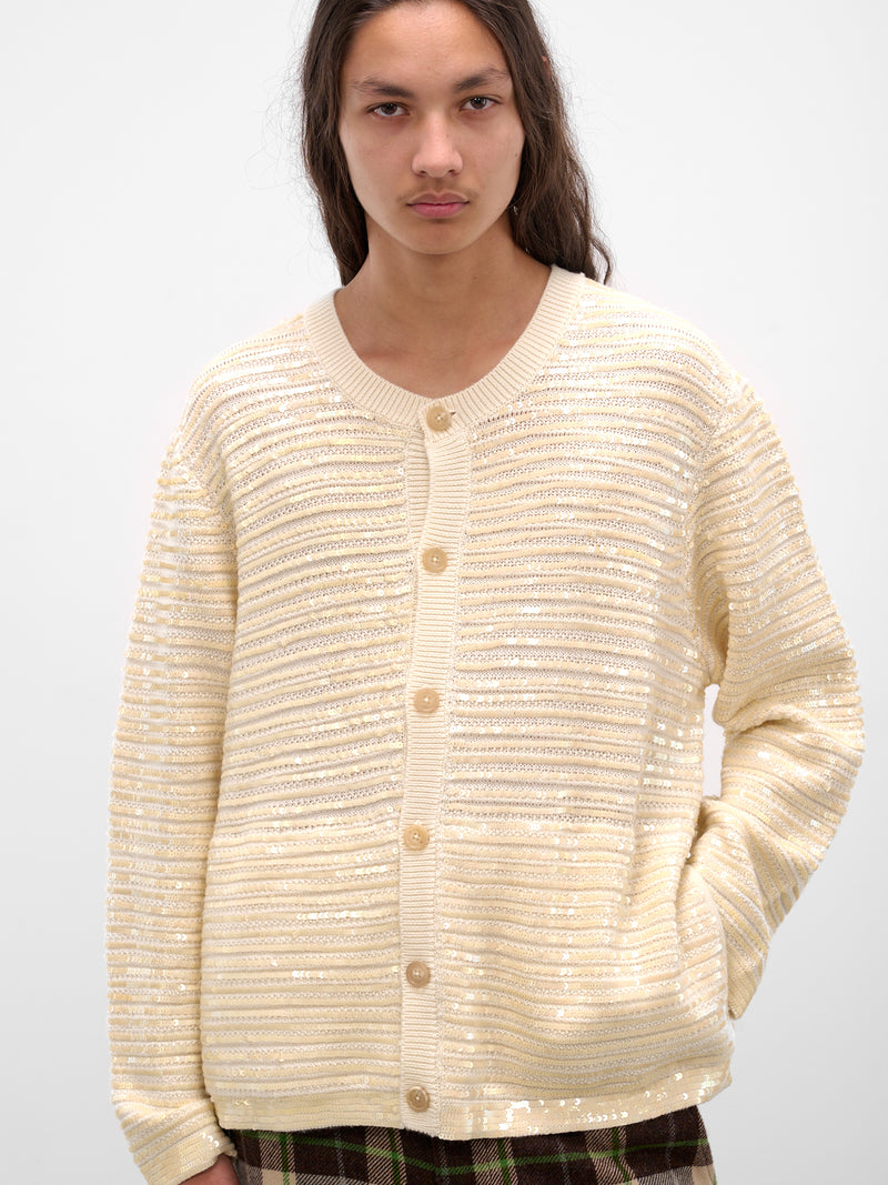 Ivory Sequin Spotlight Wool Cardigan (MRF25KT009-IVORY)