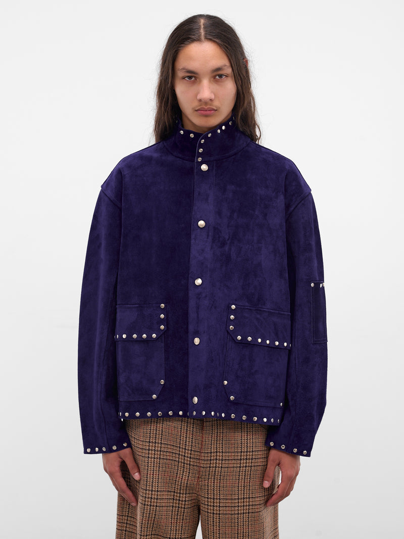 Blue Suede Studded Welding Jacket (MRF25OW011-BLUE)