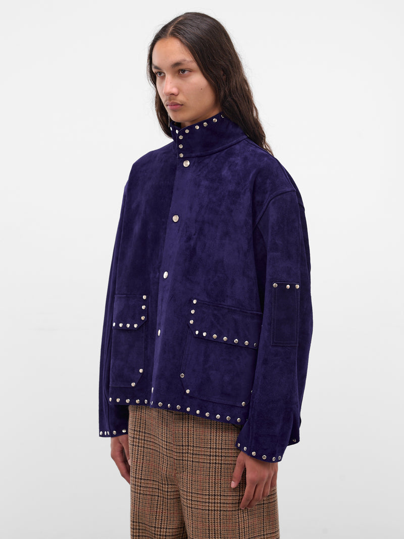 Blue Suede Studded Welding Jacket (MRF25OW011-BLUE)