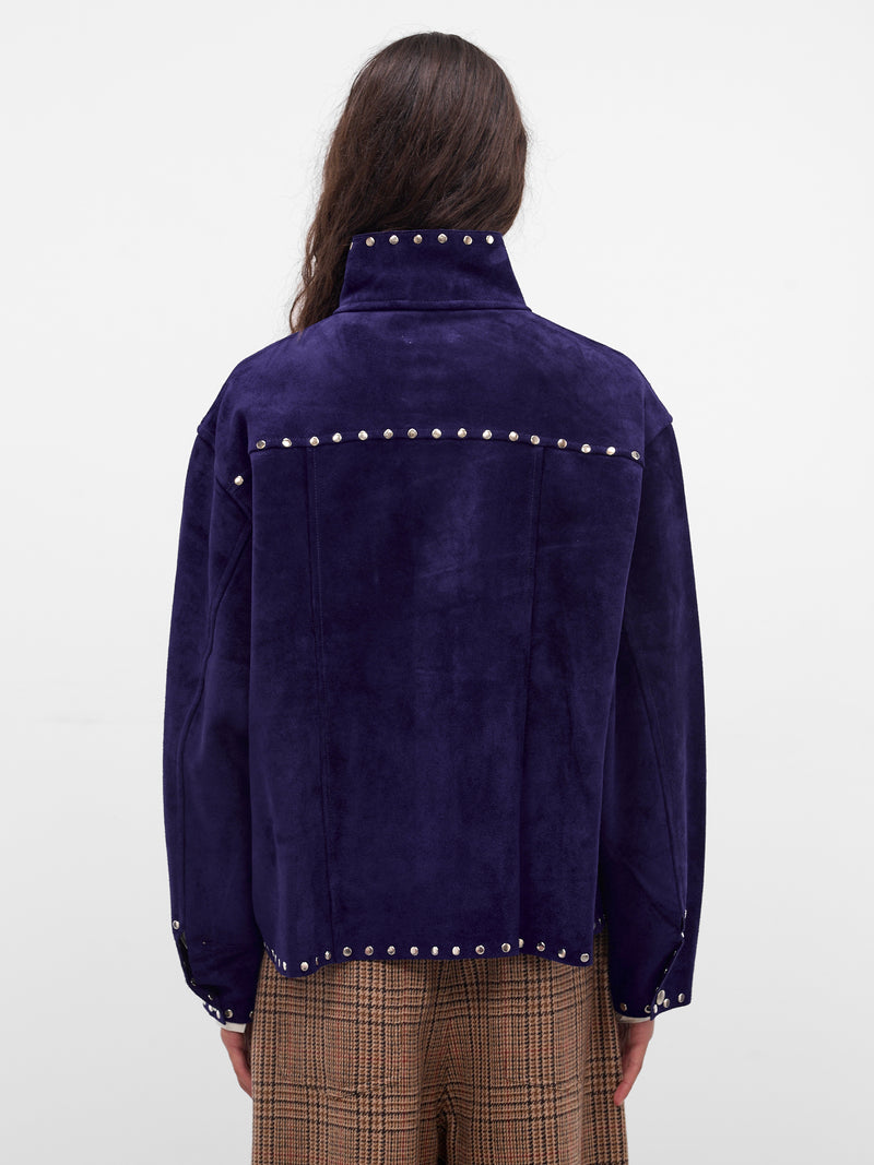Blue Suede Studded Welding Jacket (MRF25OW011-BLUE)