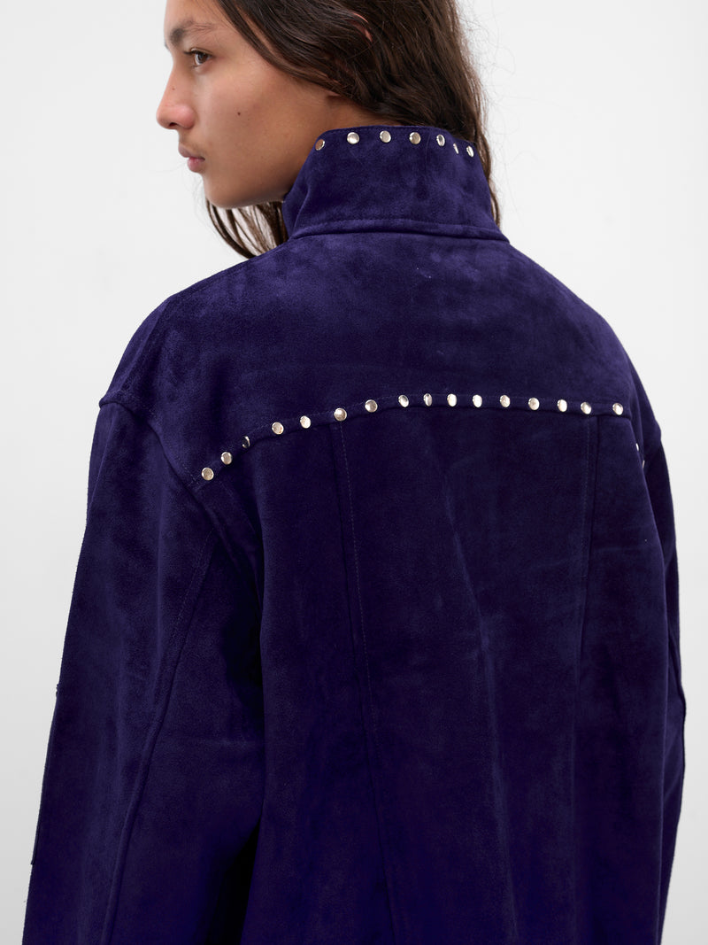 Blue Suede Studded Welding Jacket (MRF25OW011-BLUE)