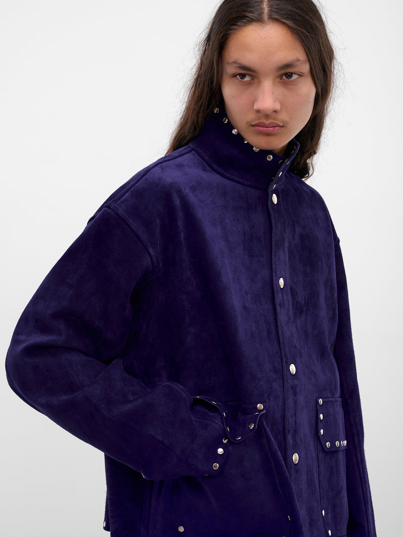 Blue Suede Studded Welding Jacket (MRF25OW011-BLUE)