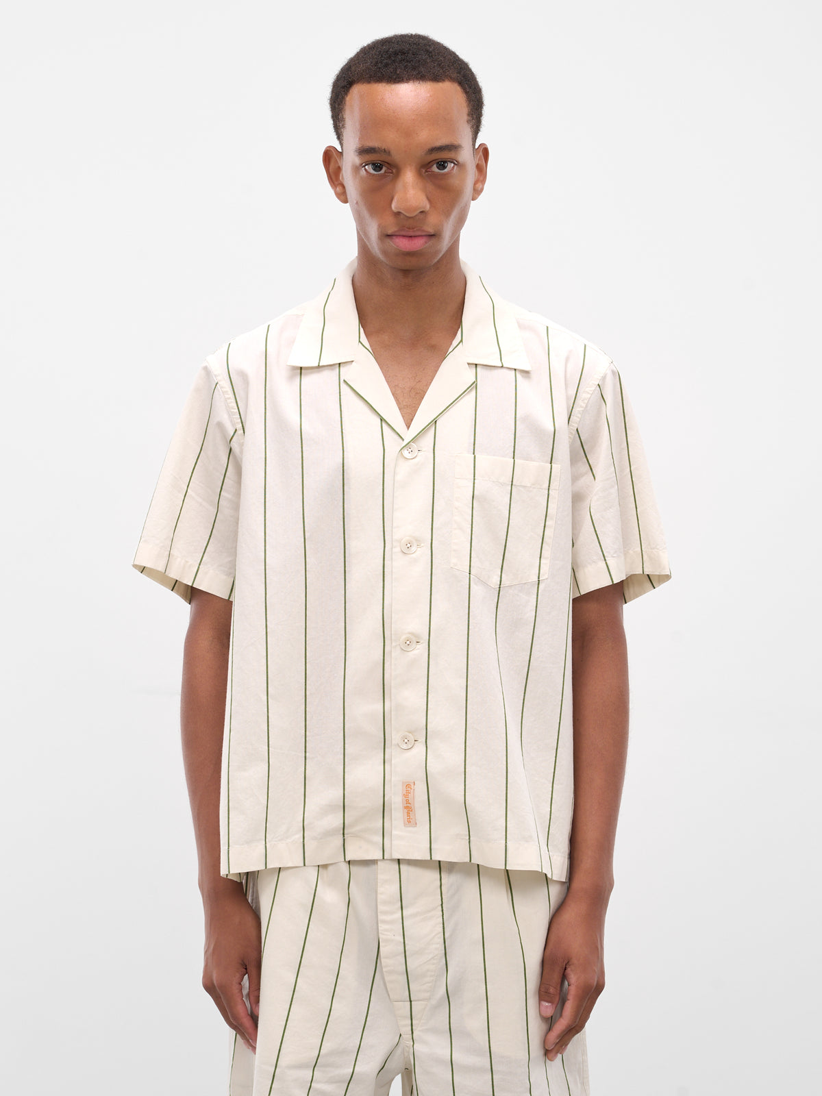 Cream Striped Short Sleeve Shirt (MRF25SH003-GREEN-CREAM)