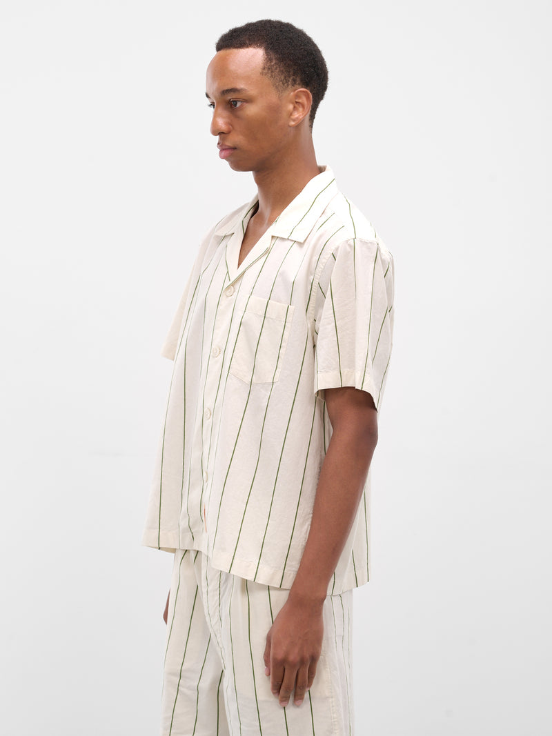 Cream Striped Short Sleeve Shirt (MRF25SH003-GREEN-CREAM)