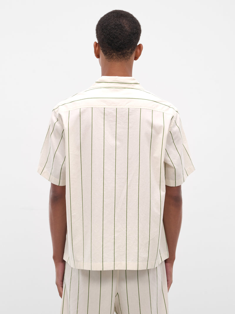 Cream Striped Short Sleeve Shirt (MRF25SH003-GREEN-CREAM)