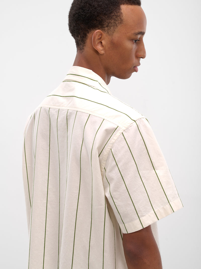 Cream Striped Short Sleeve Shirt (MRF25SH003-GREEN-CREAM)