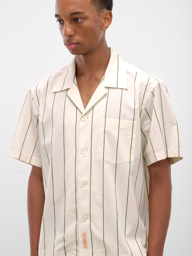 Cream Striped Short Sleeve Shirt (MRF25SH003-GREEN-CREAM)