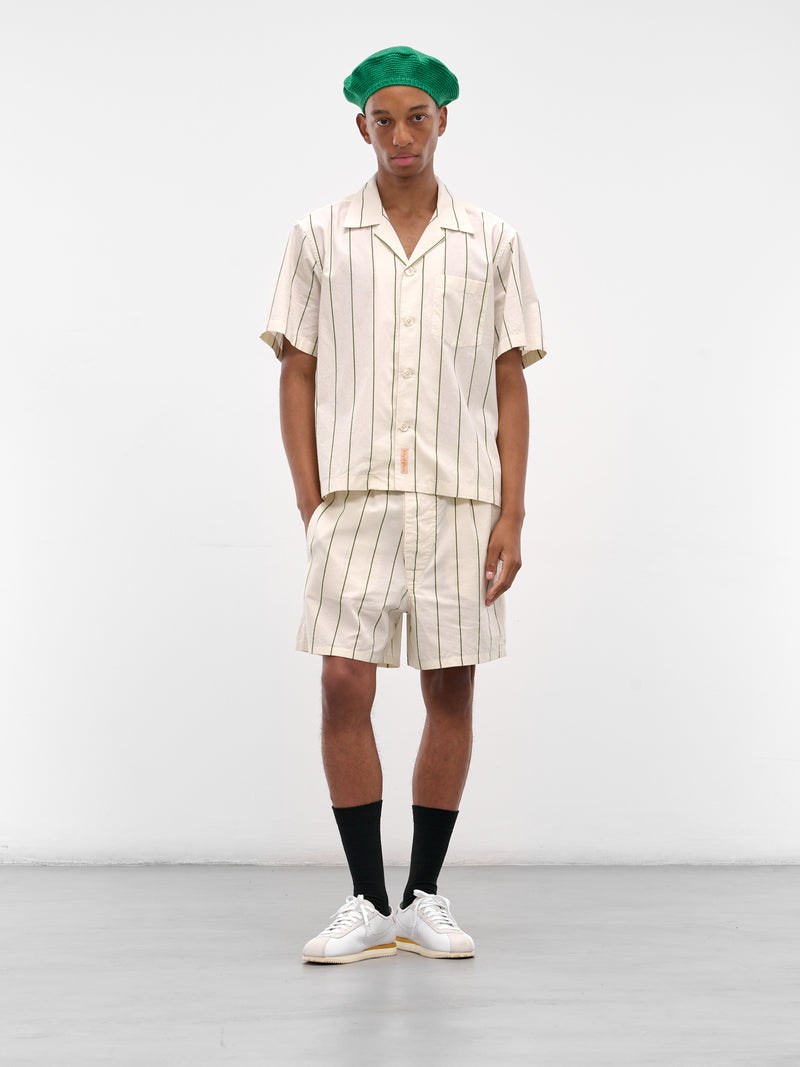 Cream Striped Relaxed Shorts (MRF25BT014-GREEN-CREAM)