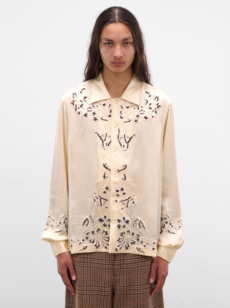 White Phantasm Embroidered Silk Shirt (MRF25SH047-ECRU)