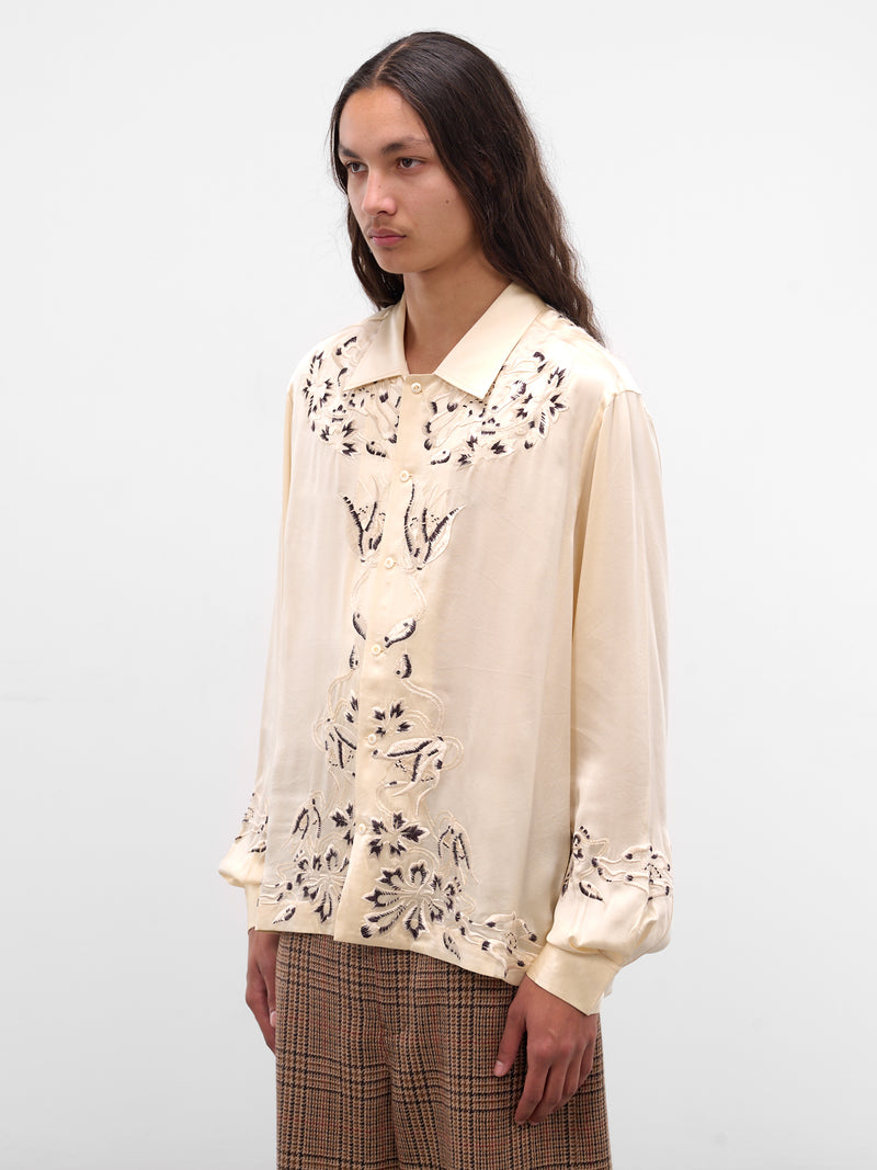 White Phantasm Embroidered Silk Shirt (MRF25SH047-ECRU)