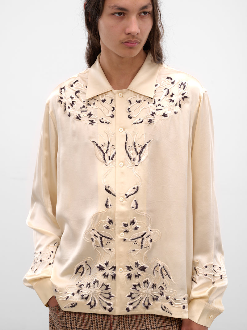 White Phantasm Embroidered Silk Shirt (MRF25SH047-ECRU)