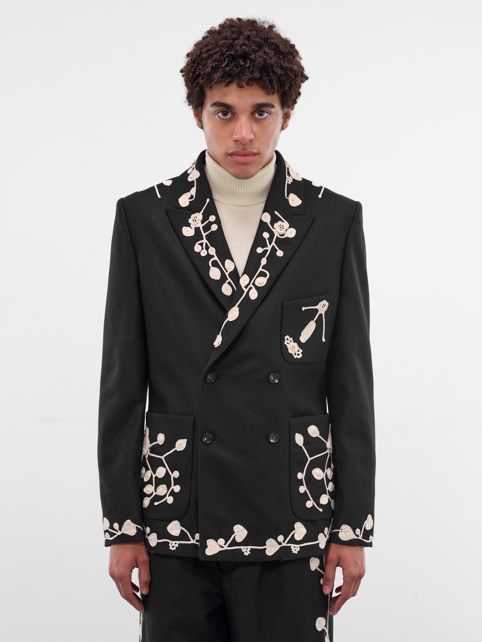 Navy Wool Crochet Embroidered Blazer (MRF25SJ010-NAVY)