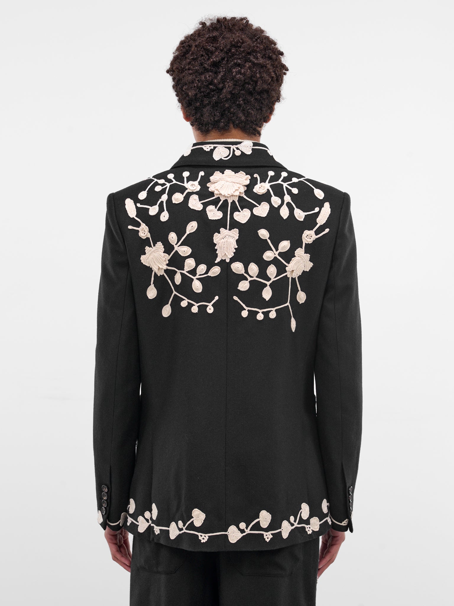 Navy Wool Crochet Embroidered Blazer (MRF25SJ010-NAVY)