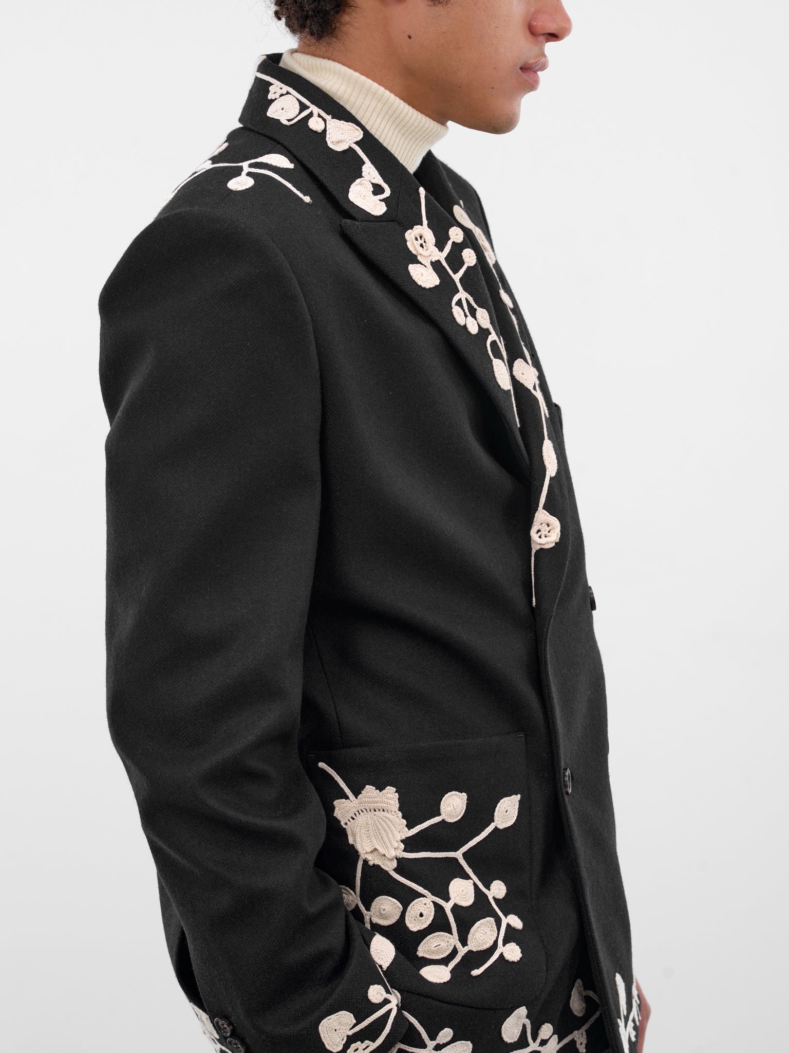 Navy Wool Crochet Embroidered Blazer (MRF25SJ010-NAVY)