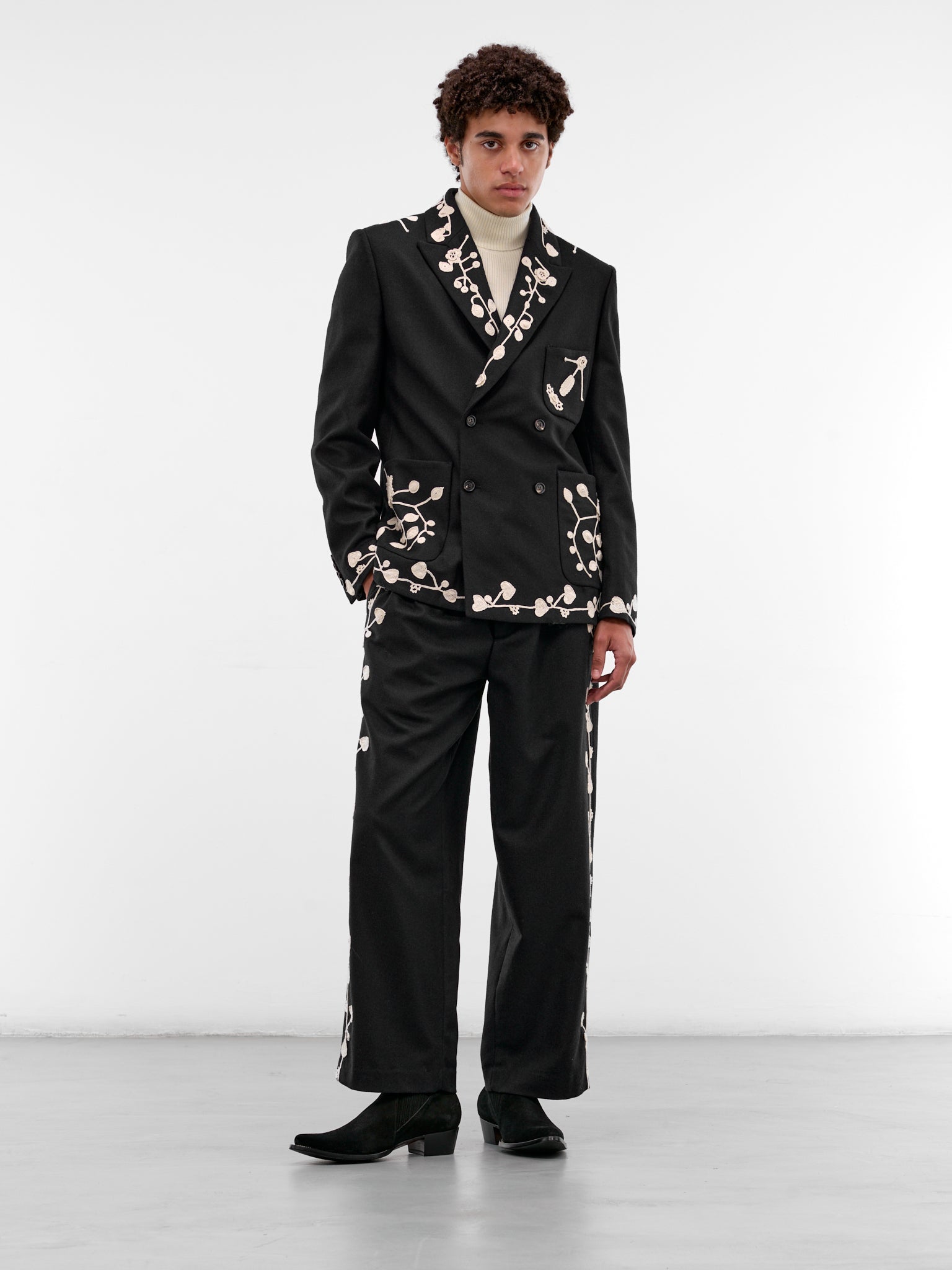 Navy Wool Crochet Embroidered Blazer (MRF25SJ010-NAVY)